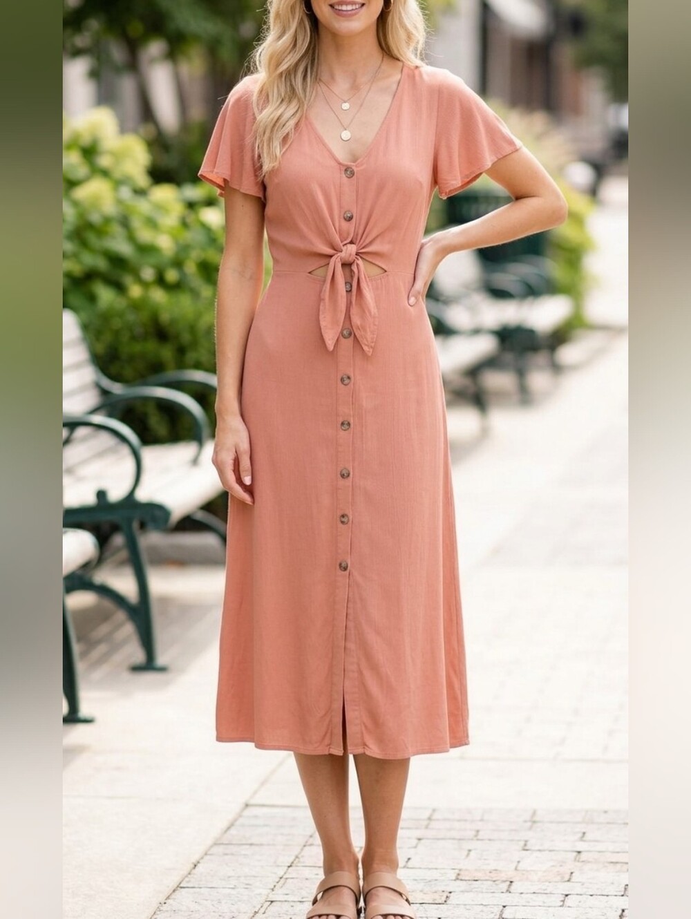 Mimichica Blush Pink Button Front Cutout Midi Dress Size Small